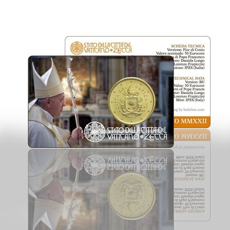 Pièce de monnaie 50 cent Vatican 2022 BU en coincard