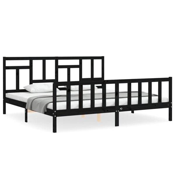 vidaXL Cadre de lit avec tête de lit noir 200x200 cm bois massif