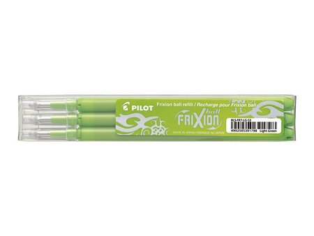 Pochette de 3 recharges pour roller FriXion Ball pointe moyenne (0,7mm). Encre vert pomme PILOT