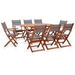 vidaXL Ensemble à manger d'extérieur 9 Pièces Bois d'eucalyptus/textilène
