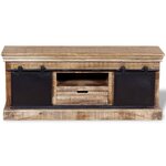 vidaXL Meuble TV avec 2 portes coulissantes Bois de manguier massif