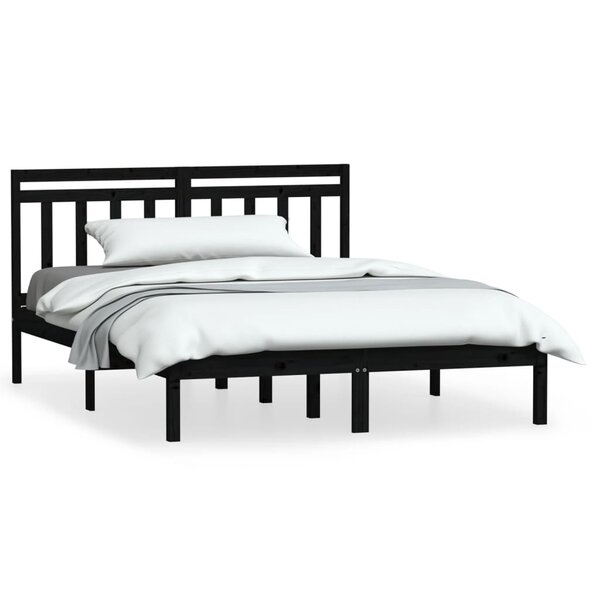 vidaXL Cadre de lit Noir Bois de pin massif 140x190 cm