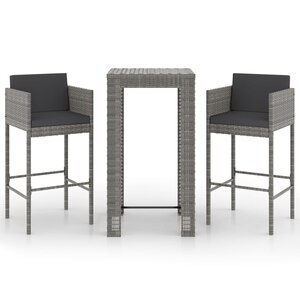 vidaXL Ensemble de bar de jardin 3 Pièces et coussins Résine tressée Gris