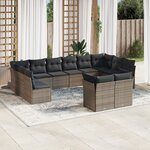 vidaXL Salon de jardin avec coussins 12 Pièces gris résine tressée