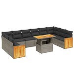 vidaXL Salon de jardin 11 Pièces avec coussins gris résine tressée