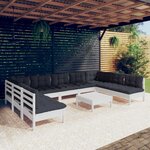 vidaXL Salon de jardin 10 Pièces avec coussins blanc bois de pin massif