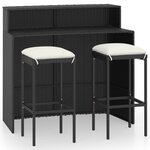 vidaXL Ensemble de bar de jardin avec coussins 3 Pièces Noir
