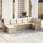 vidaXL Ensemble de salle à manger jardin 7 pièces avec coussins beige en poly rotin