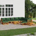 vidaXL Salon de jardin 12 Pièces avec coussins vert bois massif