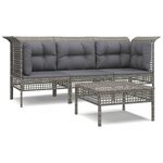 vidaXL Salon de jardin 4 Pièces avec coussins Gris Résine tressée