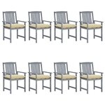 vidaXL Chaises de jardin et coussins lot de 8 Bois acacia solide Gris