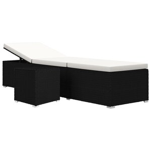 vidaXL Chaise longue avec coussin et table à thé rotin Blanc crème