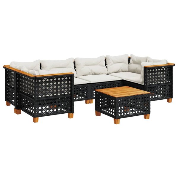 vidaXL Salon de jardin 7 Pièces avec coussins noir résine tressée