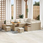 Ensemble de canapé de jardin 12 pièces avec coussins en rotin beige et bois d'acacia