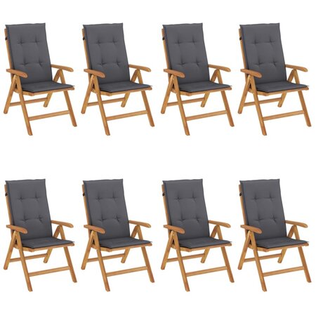 vidaXL Chaises de jardin inclinables et coussins lot de 8 teck solide