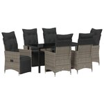 vidaXL Ensemble de Salle à Manger de Jardin de 7 Pièces Avec Coussins Gris Poly Rattan