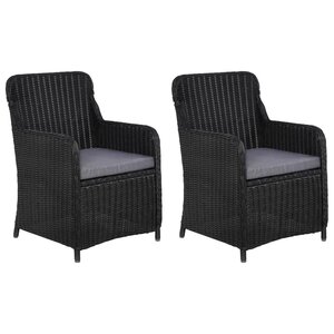 vidaXL lot de 2 Chaises d'extérieur avec coussins Résine tressée Noir
