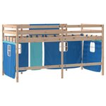 vidaXL Lit mezzanine enfants et rideaux bleu 90x190cm bois pin massif