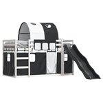 vidaXL Lit superposé avec toboggan et rideaux blanc et noir 90x190 cm