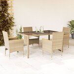 vidaXL Ensemble à manger de jardin et coussins 5 Pièces beige rotin verre