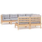 vidaXL Salon de jardin 7 Pièces avec coussins gris bois de pin massif
