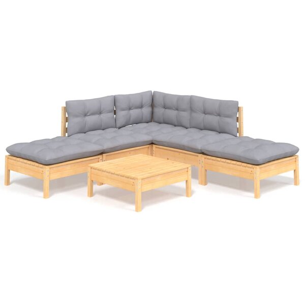 vidaXL Salon de jardin 6 Pièces avec coussins gris bois de pin