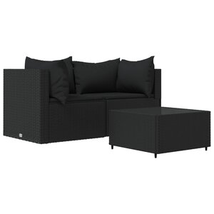 vidaXL Salon de jardin 3 Pièces avec coussins Noir Résine tressée