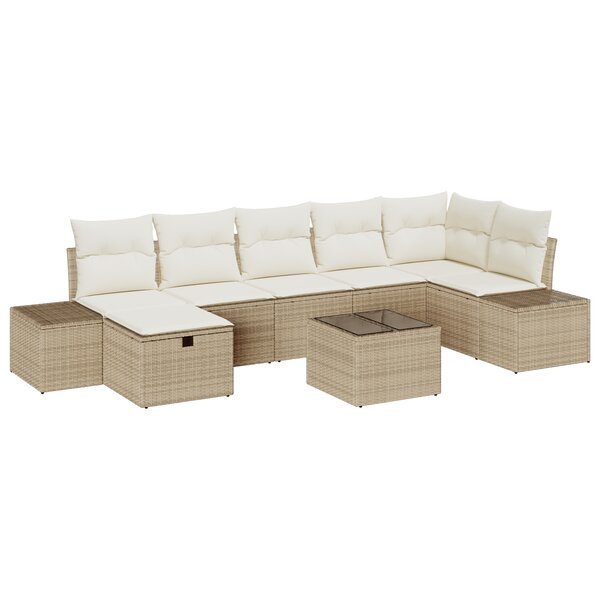 vidaXL Ensemble de canapé de jardin de 8 pièces avec coussins beige en poly rotin