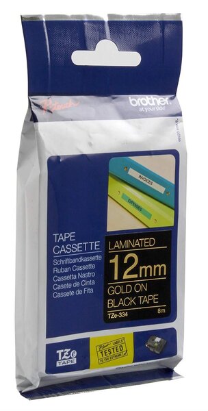 Ruban pour ptouch laminé or/noir 12mmx8m tze334 brother