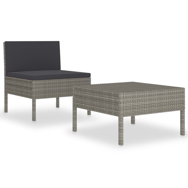 vidaXL Salon de jardin 2 Pièces avec coussins Résine tressée Gris