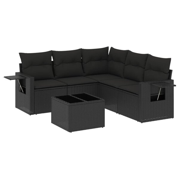 vidaXL Salon de jardin 6 Pièces avec coussins noir résine tressée