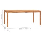 vidaXL Table à dîner de jardin 180x90x77 cm Bois de teck solide