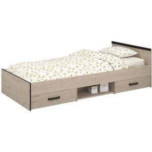 Lit enfant beige et noir avec rangement 90 x 200 cm