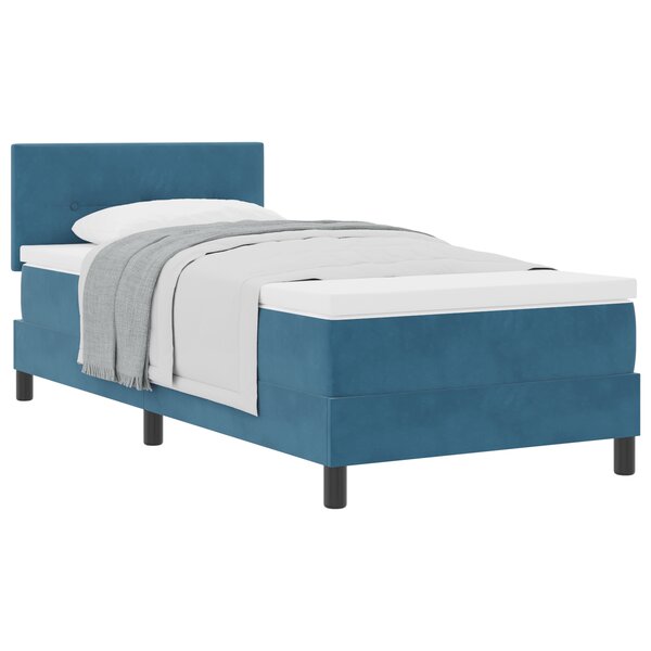 lit boxspring vidaXL avec matelas bleu foncé simple en velours