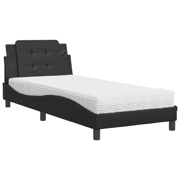 vidaXL Lit avec matelas noir 90x200 cm similicuir