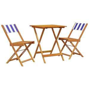vidaXL Ensemble de bistro 3 Pièces bleu et blanc tissu et bois massif