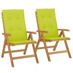 vidaXL Chaises de jardin inclinables 2Pièces et coussins bois massif teck