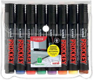 Pochette de 8 marqueurs PROCKEY PM126/8 permanents Pte biseautée large 5,7mm Assorti UNI-BALL