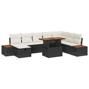 vidaXL Ensemble de canapé de jardin 9 Pièces Noir polyrotin