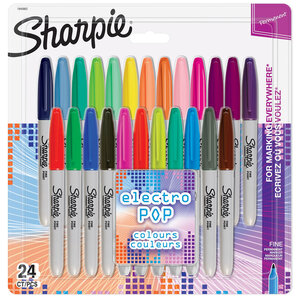 Sharpie 24 marqueurs permanents Electro Pop Assortiment de couleurs originales pointe fine