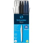 Boite de 6 stylos à bille reco 'ange bleu' noir bleu blanc encre bleue schneider