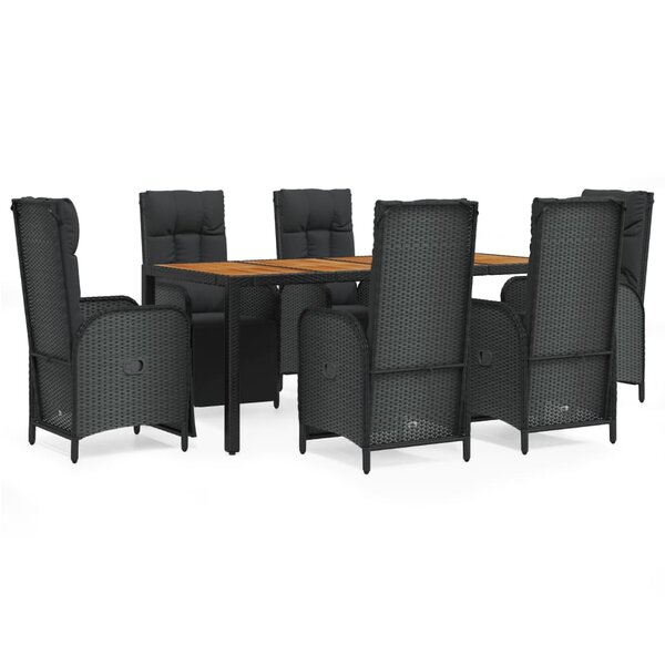 vidaXL Ensemble à dîner de jardin et coussins 7Pièces Noir Résine tressée