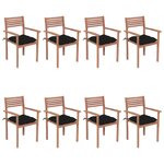 vidaXL Chaises de jardin empilables avec coussins lot de 8 Teck solide