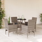 vidaXL Ensemble à manger de jardin et coussins 5 Pièces gris rotin verre