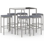 vidaXL Ensemble de bar de jardin 7 Pièces avec coussins gris poly rotin