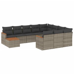vidaXL Salon de jardin 11 Pièces avec coussins gris résine tressée