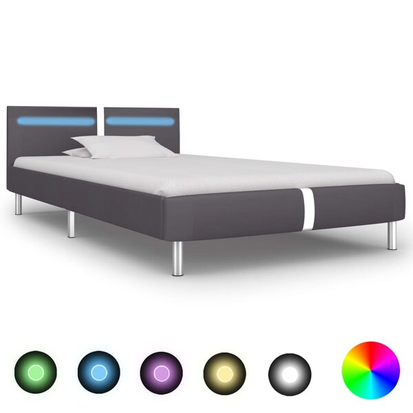 vidaXL Cadre de lit avec LED Gris Similicuir 90x200 cm