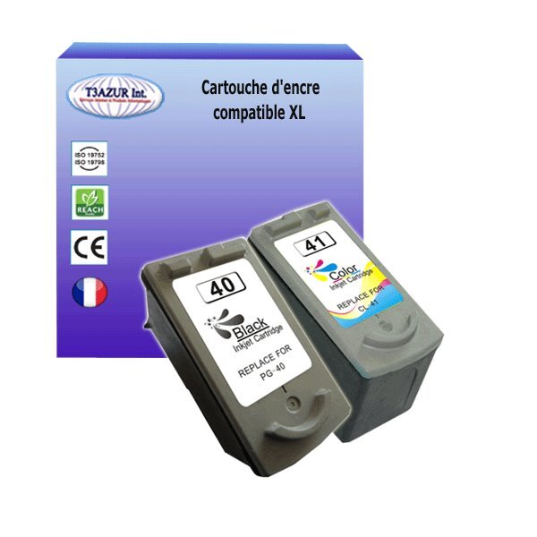 2x cartouches compatibles avec canon  pixma mp180  mp190  mp210  mp220 remplace canon pg40  cl41 (noire+couleur)  - t3azur