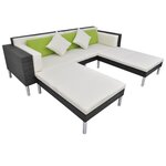vidaXL Salon de jardin 4 Pièces avec coussins Résine tressée Noir