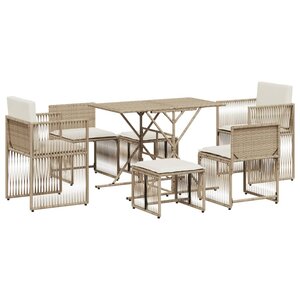 vidaXL Ensemble à manger de jardin et coussins 7 Pièces beige poly rotin